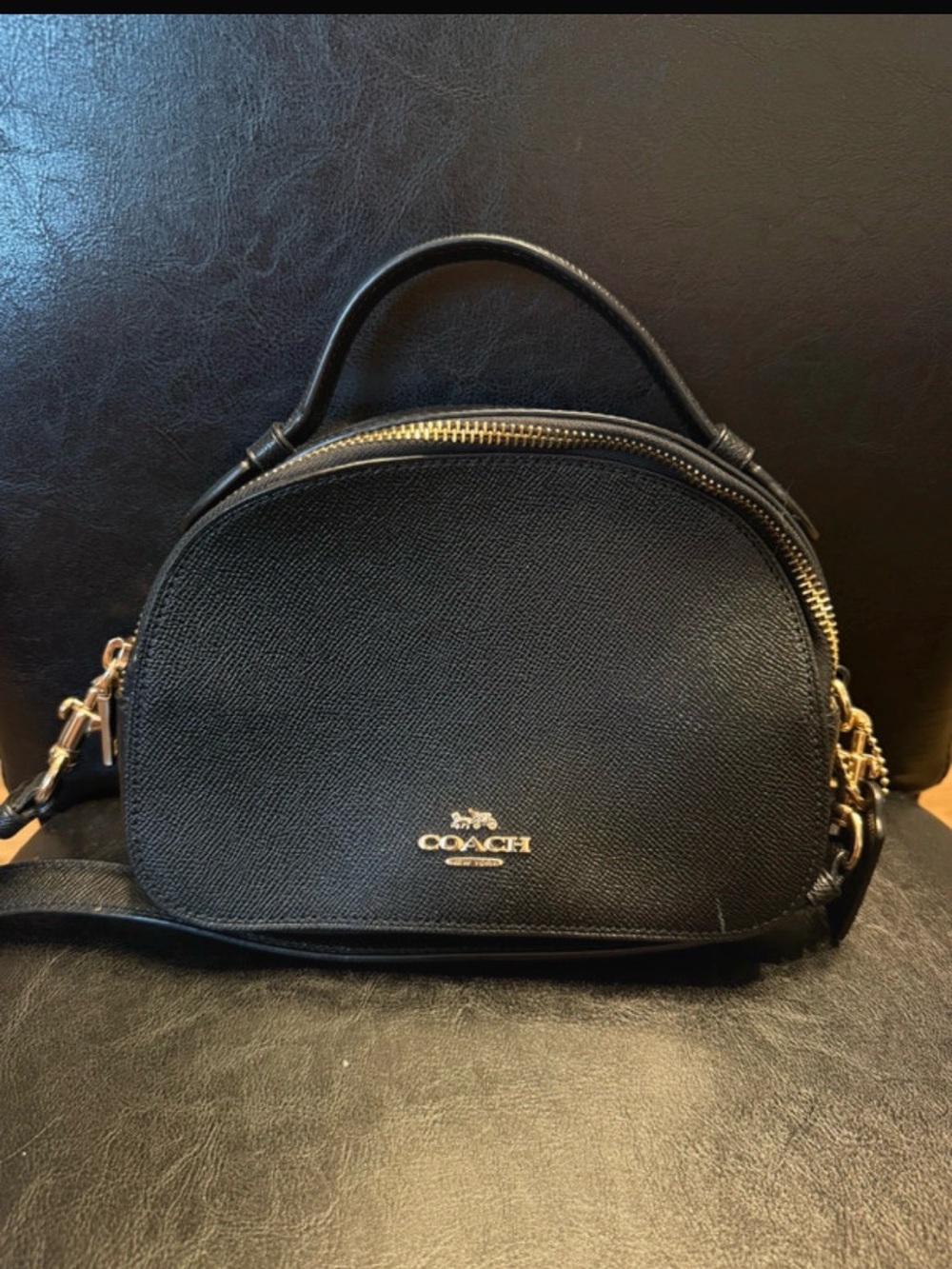 Coach Black Leather Dome Crossbody with Gold Hardware